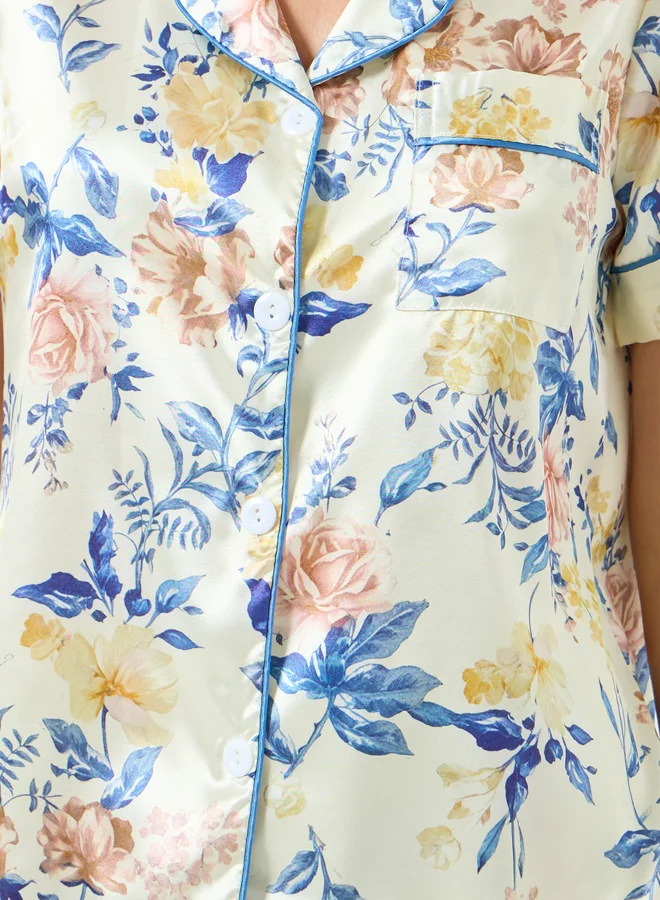 Take Two  Women Floral Printed Short Sleeve Shirt and Pyjama Set for Women | Best Price UAE